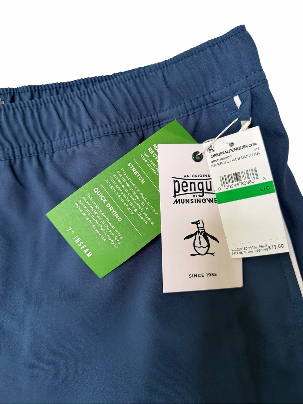 Original Penguin Navy Swim Shorts with White Piping
